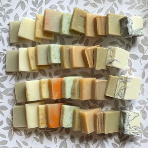VEGAN Soap Sample Squares, Qty 10, 4 oz Total, with Sisal Soap Saver Bag